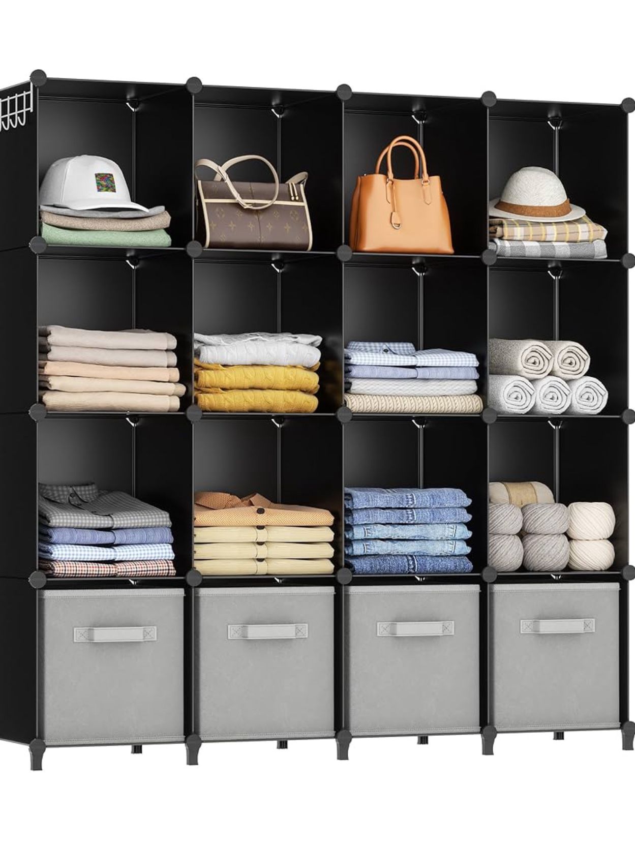 HOMIDEC Closet Organizers and Storage, 16 Cube Storage Organizer, Closet Organizer Bookshelf Cubes Shelves for Clothes, Bedroom, Kids Room, Bathroom,