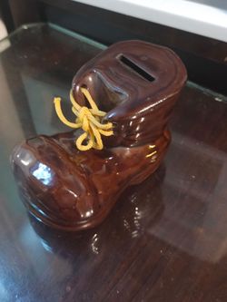 Vintage Ceramic/Porcelain Hobo boot Piggy Bank 3.5” Tall