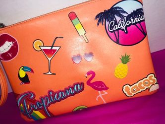 Tropical Sticker Pouch Bag Summer California Orange Pink Flamingo Accessories