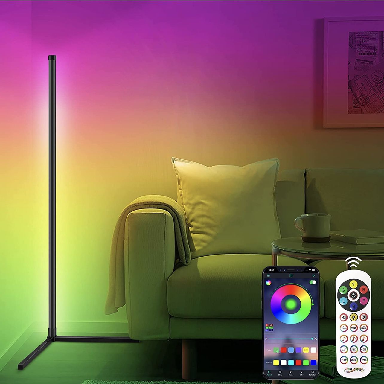 Floor Lamps, LED Corner Floor Lamp Light RGB Color Changing Mood Ambient Lighting for Bedroom Living Room  Smart App Control: The RGB corner floor lam