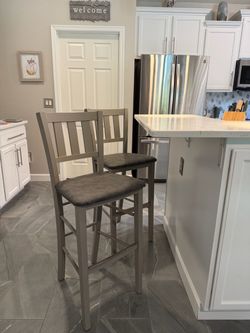 Pair of Counter-Height Kitchen Chairs – Upholstered Seats – $25