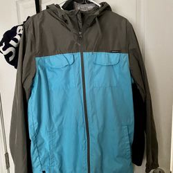 Vintage Rare Oakley Men's Lightweight Hooded Rain Jacket Size Medium Blue Gray Color Block