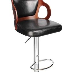 Homall Bar Stool Walnut, Adjustable Height Modern Barstools Vinyl Seat (Black)