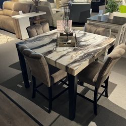 Brown 5PC Faux Marble Dining Room Set 