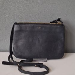 Celine Trio Black Leather Crossbody Bag Gold Hardware Purse 