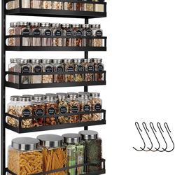 Wall Mount Spice Rack Organizer 5 Tier Height-Adjustable Hanging Spice Shelf Storage for Kitchen Pantry Cabinet Door, Dual-Use Seasoning Holder Rack w