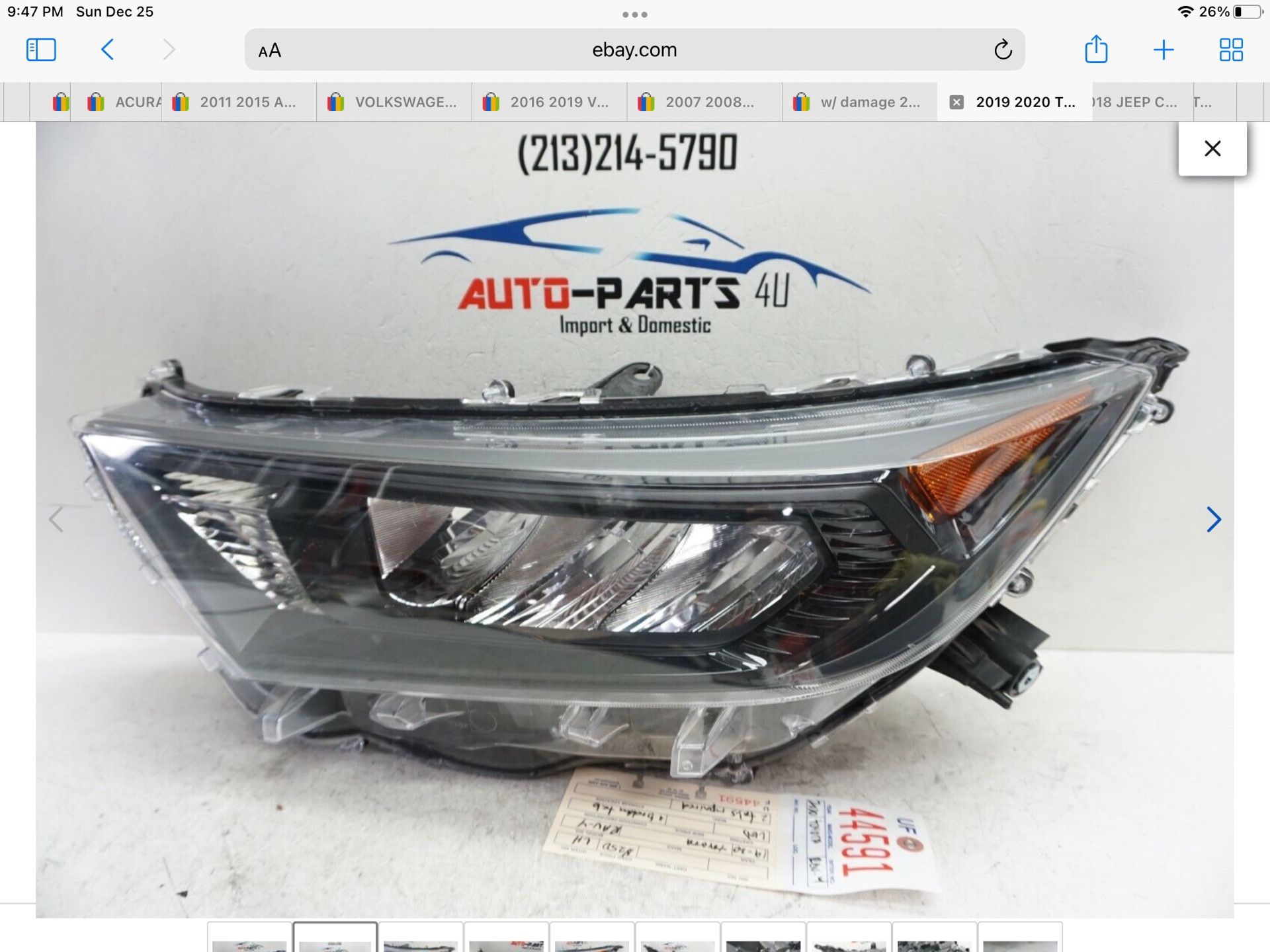 1 broken tab 2019-2020 TOYOTA RAV4 RAV-4 LEFT DRIVER LED HEADLIGHT OEM UF44591