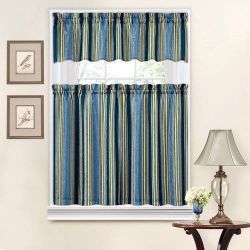 Traditions by Waverly Stripe Ensemble Kitchen Curtain and Valance Set (Shipping Available)