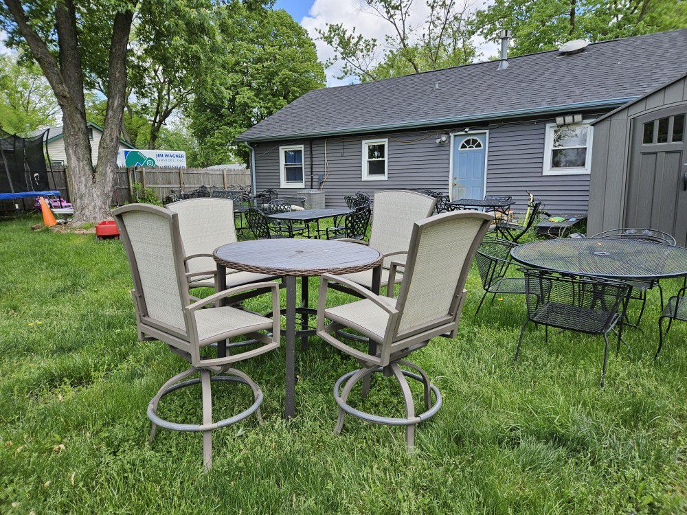 5pc Aluminum Pub Height Patio Table Set With Swivel Chairs 