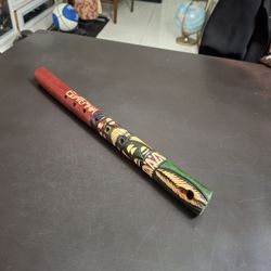 Guatemalan Genuine Hand Carved 16" Wooden Flute With Totem Design