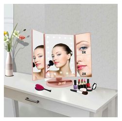 WEILY Lighted Makeup Mirror, Tri-fold Vanity Mirror with 1X/2X/3X Magnification Mirrors, 21 Lights