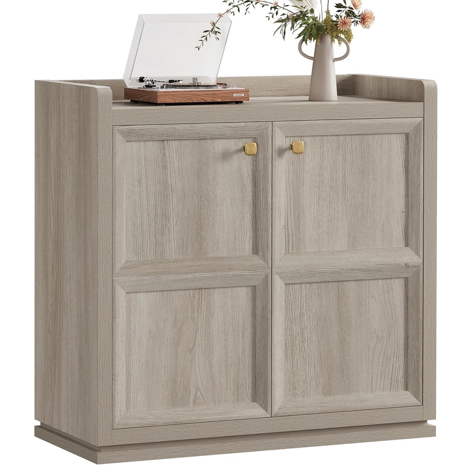 SICOTAS Buffet Cabinet with Storage 34" Sideboard Accent Storage Cabinet with Doors & Shelves Modern Buffet Table with Golden Handle Credenza Side Boa