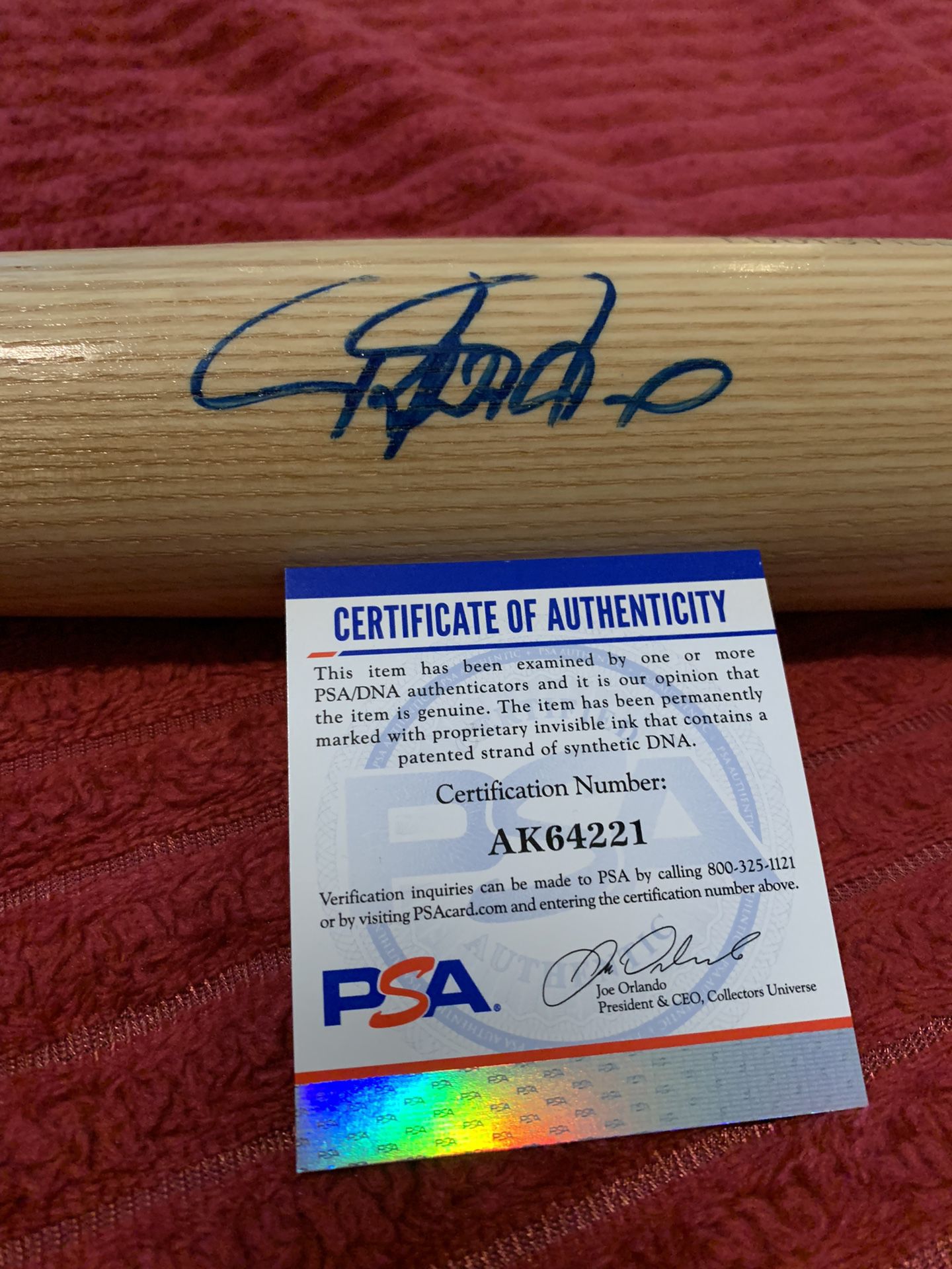Rafael Palmeiro Signed Autograph Baseball Bat With PSA COA