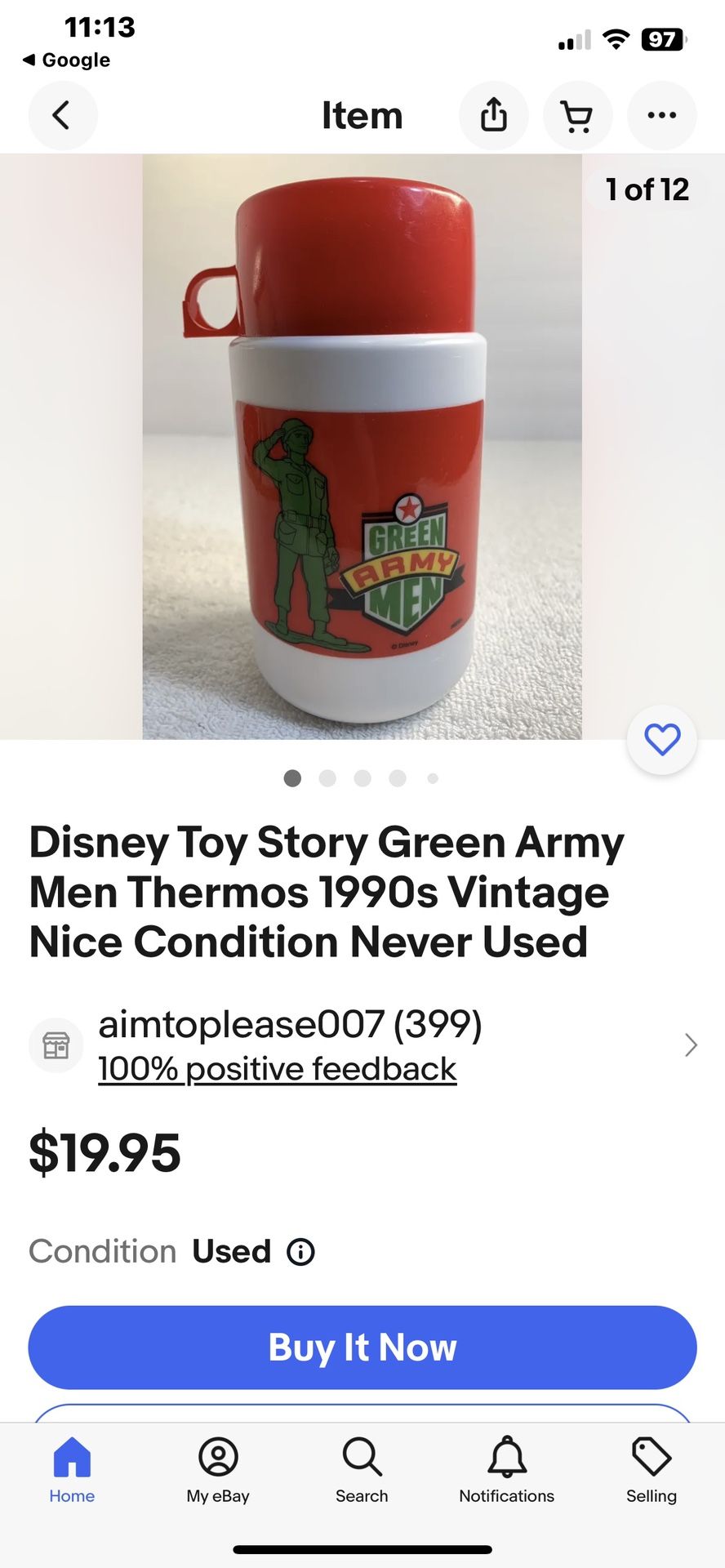 Disney Green Army Men Plastic Thermos Made By Thermos