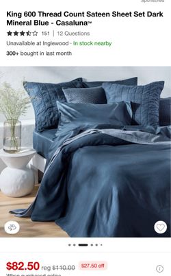 King 600 Thread Count Sateen Sheet Set Dark Mineral Blue - Casaluna™