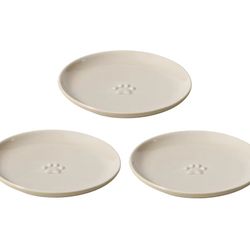 NEW! Set of 3 Ceramic Shallow Cat Dishes (3 piece set) Vintage Latte Color, 6.1" round, Non-slip Back