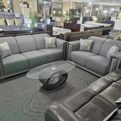 Brand New Gray Linen Modern Sofa + Loveseat 2PCs Set