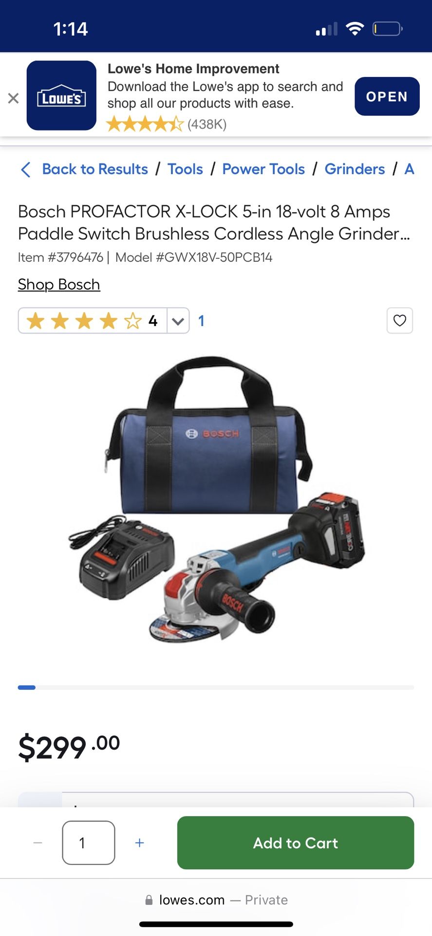 Bosch 18v Grinder W/3 Batteries And Charger