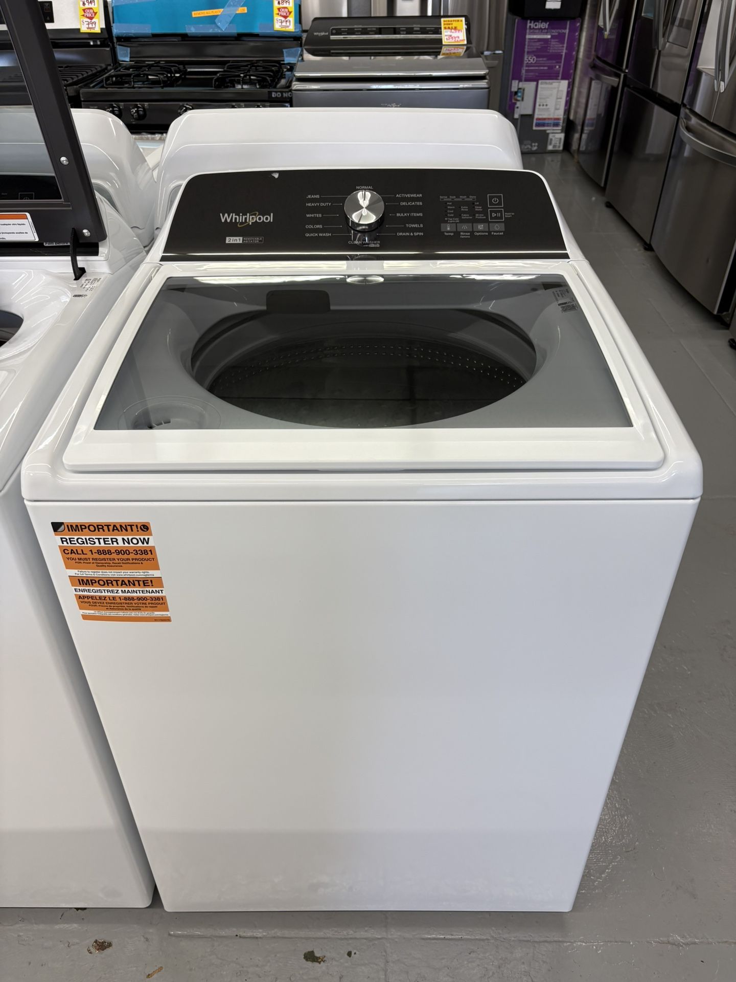 Whirlpool 5.2- 5.3 cu.ft. Top Load Washer in White with Removable Agitator