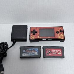Nintendo Gameboy Micro GBA With Charger And Two Games Flame Cover Black 
