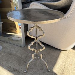 1970s Tall Cast Aluminum Brutalist Accent Table (sold as is)