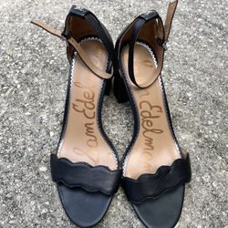 Sam Edelman Strappy Sandal - Smooth Leather - Size 9.5 M - Black- 3” Chunky Heel