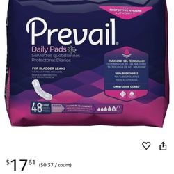 BRAND NEW PACK OF 48 PREVAIL BLADDER PADS