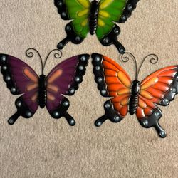 Mixed lot of 3 Metal wall hanging garden/ home decor multicolor Butterflies 