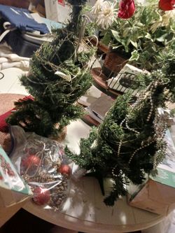 2 TABLE TOP 24IN XMAS TREE AND ALL ACCESORIES GO WITH TREES 15 FIRM LOOK MY POST ALOT ITEM