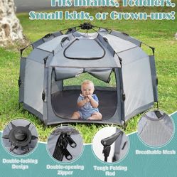 (9999-911) Babepai Pop Up Playpen for Babies - 55.1"Wide 36.6"Height Portable Baby Beach Tent - Indoor & Outdoor Play Yard, Foldable, Lightweight & wi