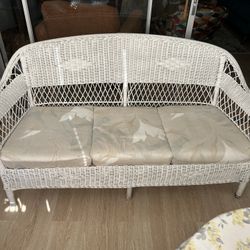 White Rattan Loveseat 
