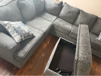 Grey Fabric Sectional Sofa with Storage Ottoman