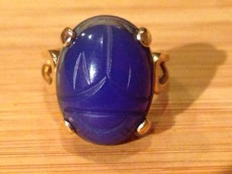 14k solid gold blue gemstone ring size 3 1/2 grams 5.5