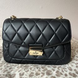 Kate Spade Carey Medium Black Smooth Quilted Leather Flap Shoulder Bag