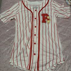 Disney Ladies Winnie The Pooh Baseball Jersey Shirt, Vintage Jersey Shirt White Red – Small