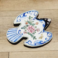 Hand-painted Chinese Enamel Bird Shape with Flower Design Dish
