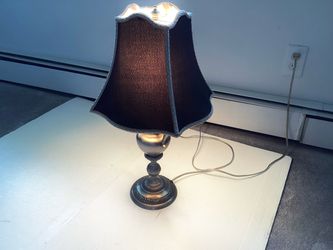 Heavy Brass Base Shaped Table Desk Lamp Urn Handles 24”  Pewter Gray Tone 3-Way Preowned