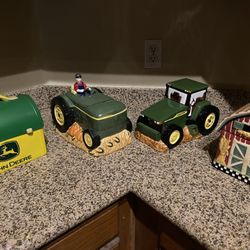 3John Deere Cookie Jars And 1Barn Cookie Jar