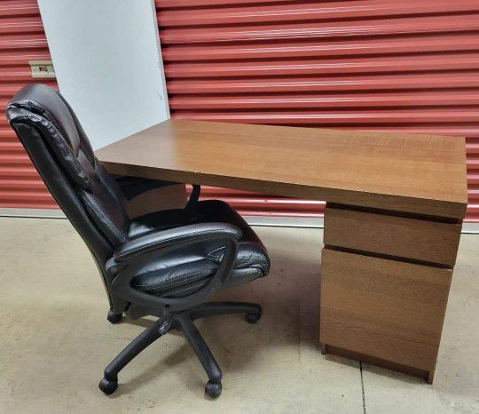 MALM Desk Black/ brown & chair