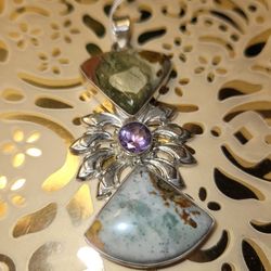 New HUGE 925 Wild Horse Jasper Amethyst  Pendant 
