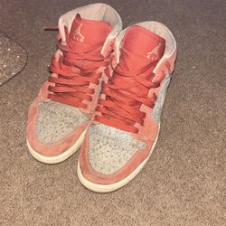 Nike Air Jordan 1 Retro Red Denim Mid Athletic Sneakers 