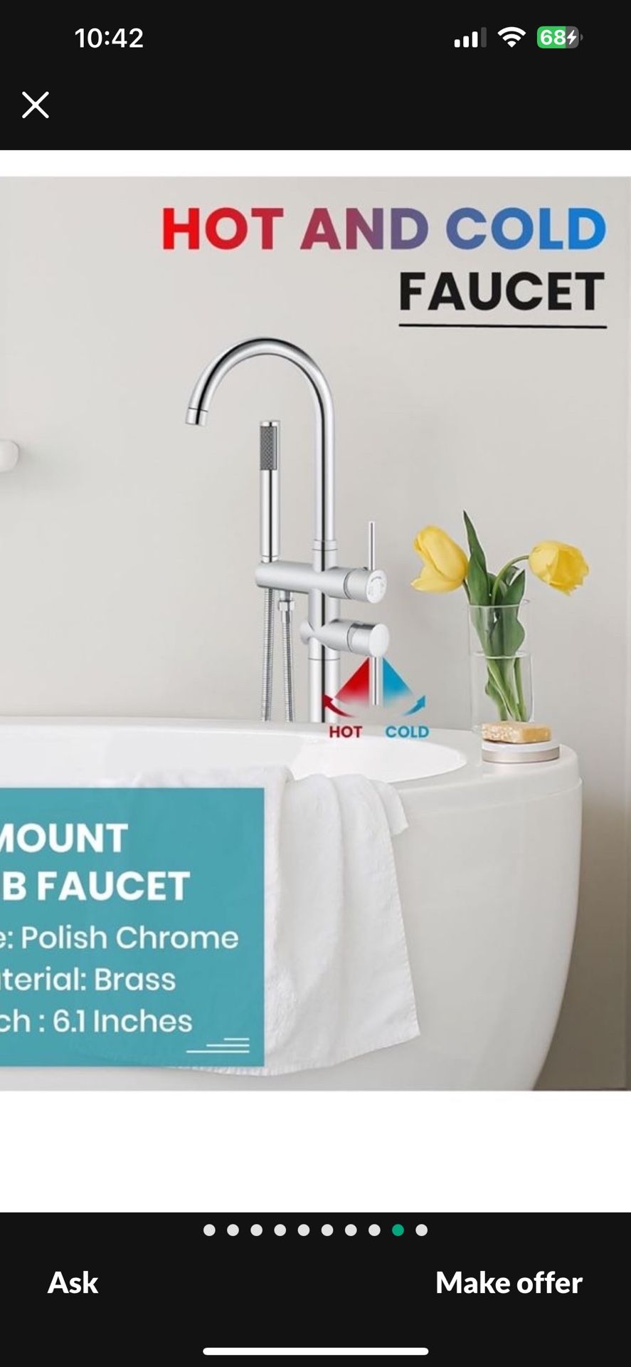 Brewst Contemporary Freestanding Polished Chrome Bathtub Filler Faucet and Handheld Shower Sh46