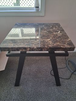 Square and Rectangle Marble Top End Table with Metal Base