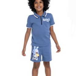 (2) Two-piece kids  Bluey Kids Polo Short Sets (Light Blue - Mid Blue)