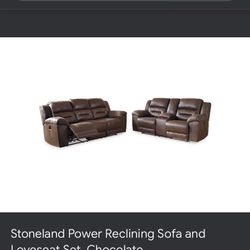 Brown Leather Recliner 2piece Couch Set
