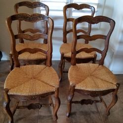 4 (Like New) Maitland Smith Ladderback Dining Chairs w/ Rush Seats 
