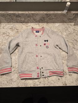 Girls Gray Snap-Front Bomber Jacket. Size 4-6