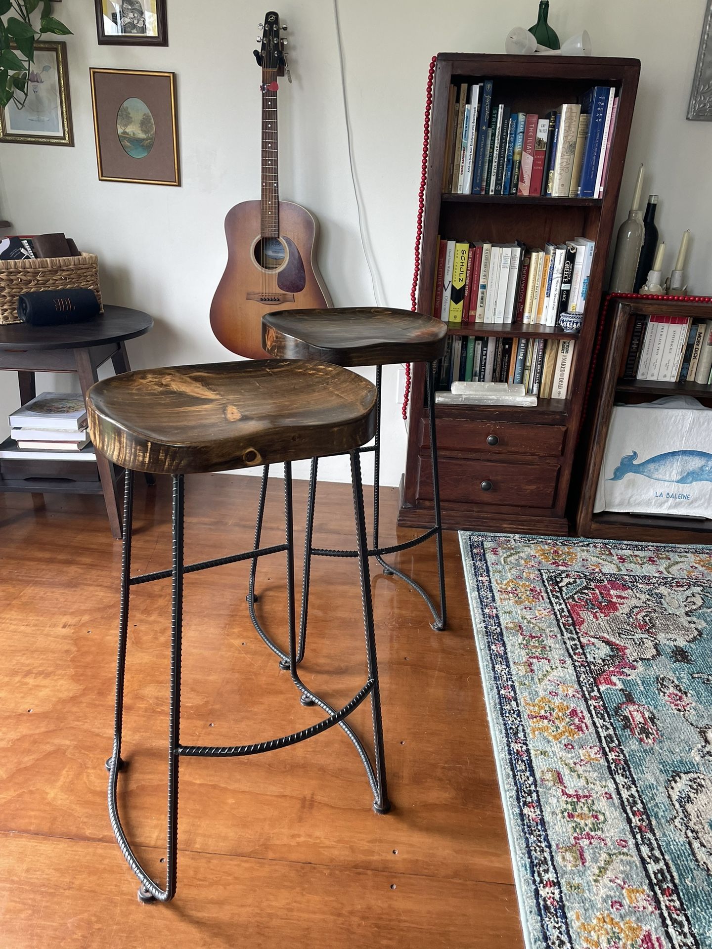 Custom Wooden Seat Stools W/ Iron Legs
