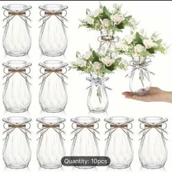 *10pcs Elegant Diamond-Patterned Plastic Vases with Ribbon Accents Durable Lightweight Vases for Table Centerpieces.