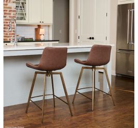 New Victor Counter Stool in Aged Gold Finish Brown Kitchen bar chairs